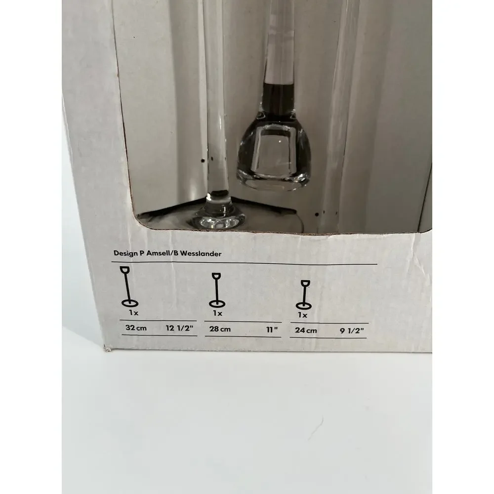 Vintage Ikea Blomster Candlesticks Set of 3 Clear Glass 501.325.69
